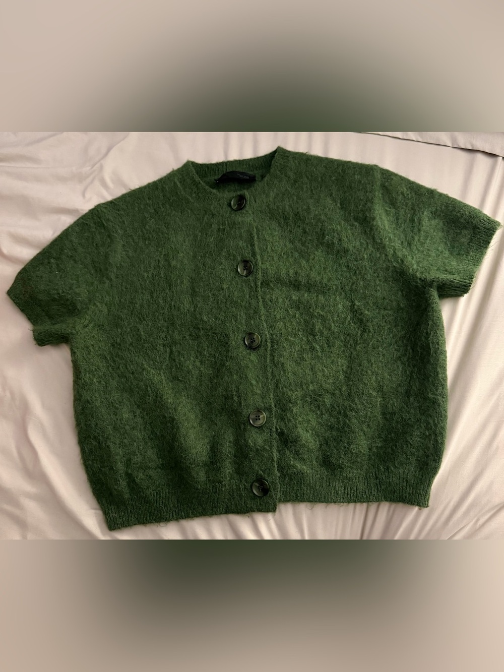 Zara Dark Green Fuzzy Button Cardigan